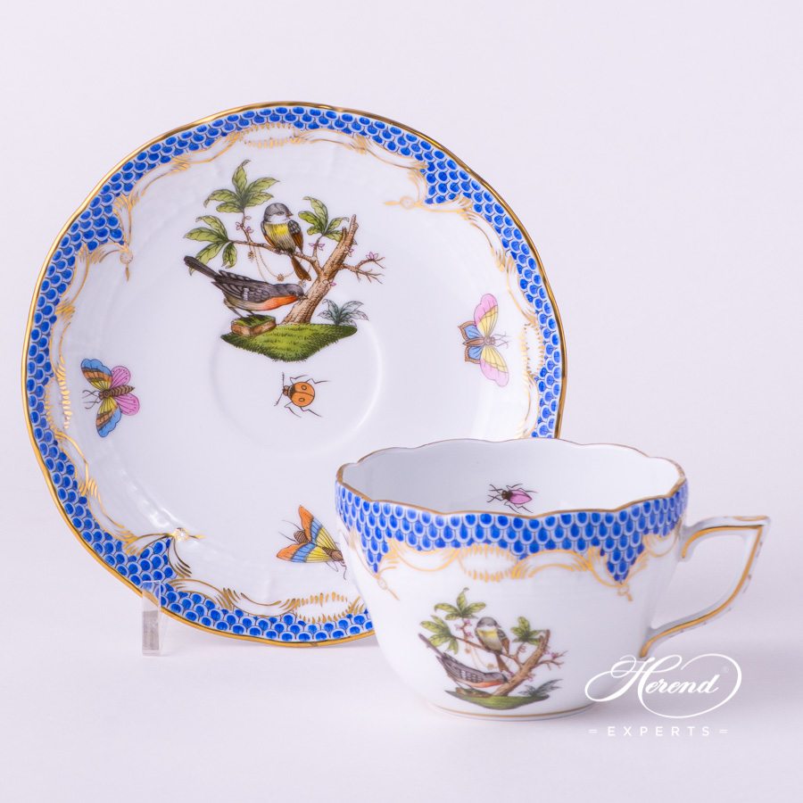 茶 / 咖啡杯 – 罗丝柴尔德鸟 蓝色鱼鳞纹 – 海兰德细瓷