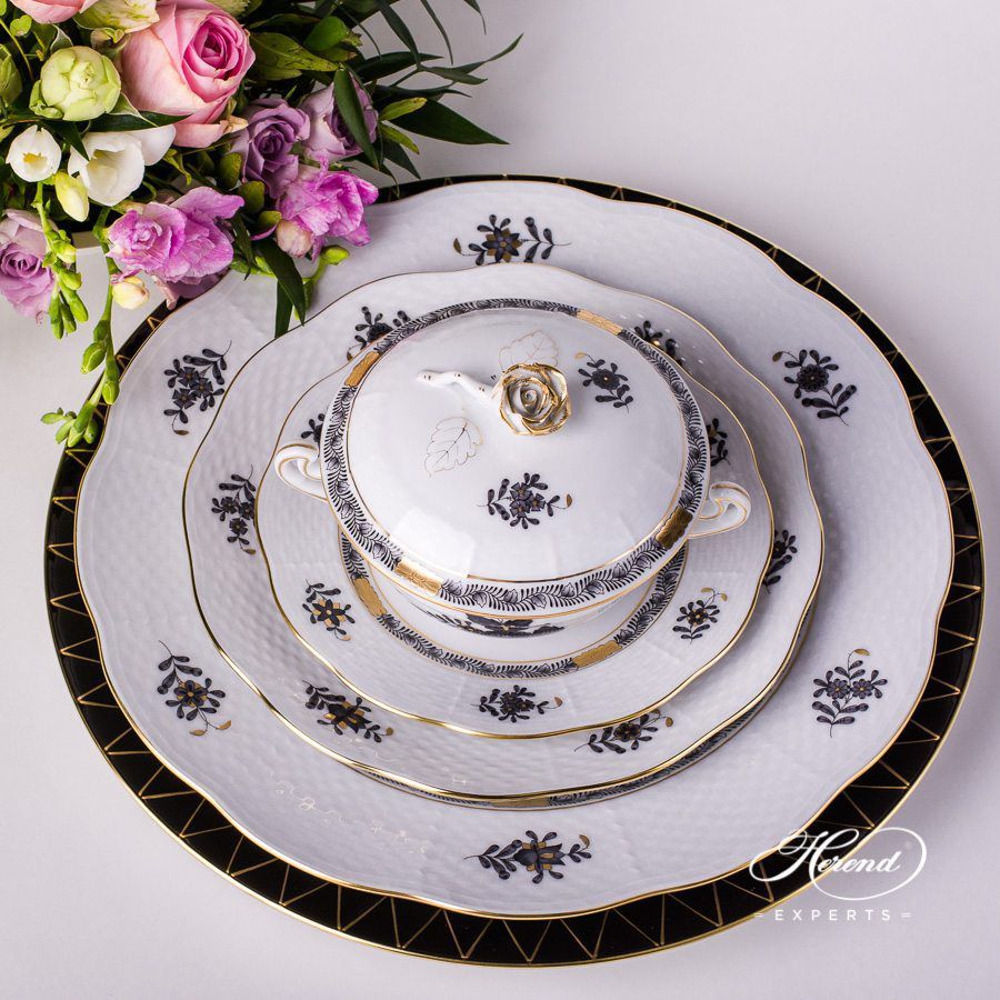 配汤杯餐位餐具 – 6 件 – 中国花束 / 阿波尼黑色 – 海兰德细瓷
