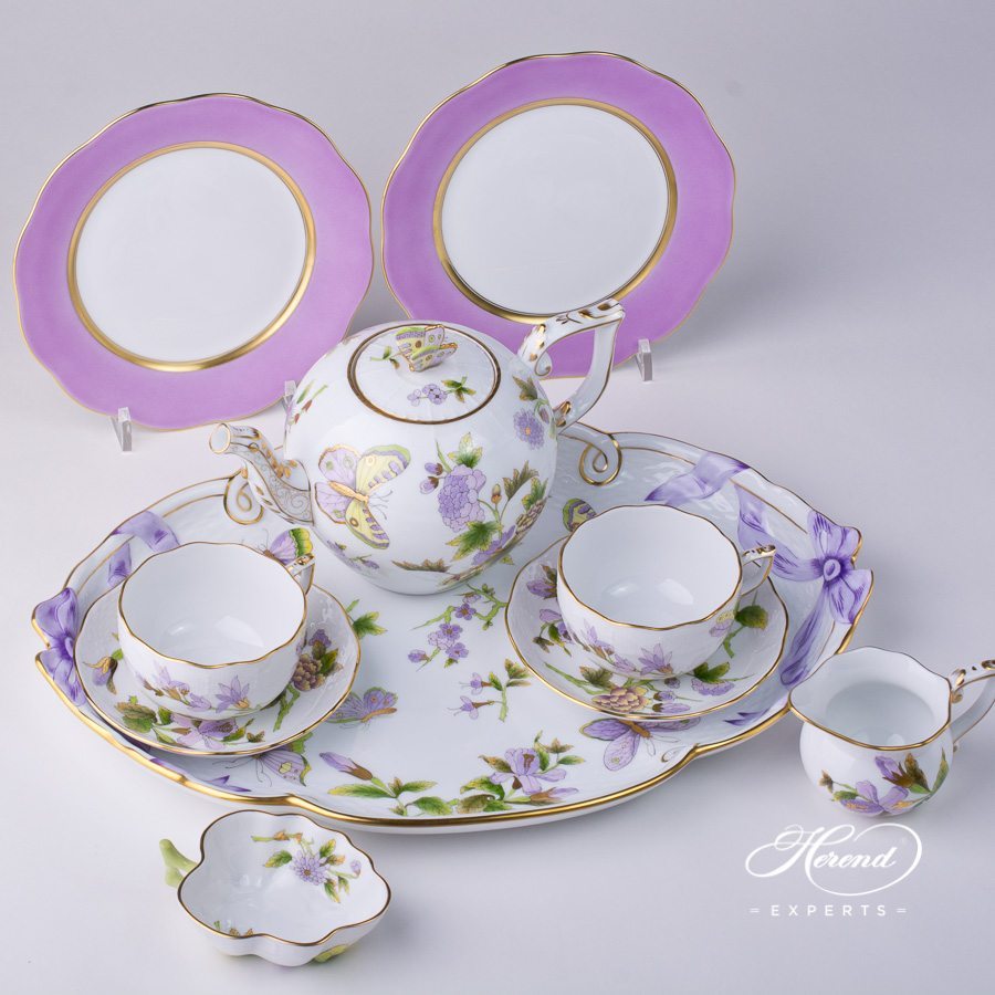 双人份茶具套装 配甜点盘 – 皇家花园（绿色） – 海兰德细瓷
