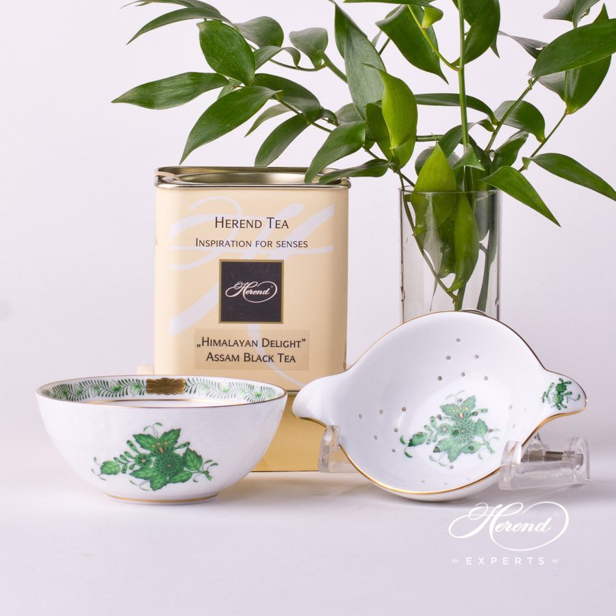 茶具 茶漏和茶杯 – 中国花束 / 阿波尼绿色 – 海兰德细瓷