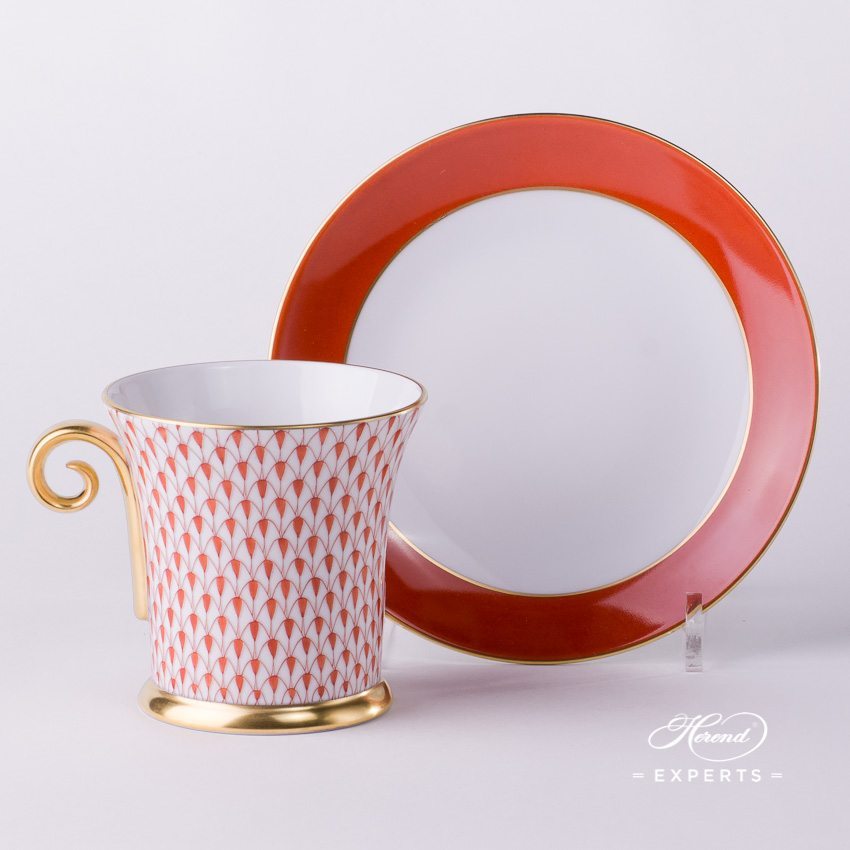 茶杯 – 鱼鳞纹 – 红色 – 海兰德细瓷