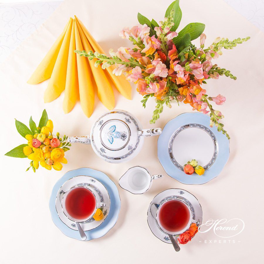 茶具套装 双人份 – 中国花束 / 阿波尼绿松石 – 海兰德细瓷