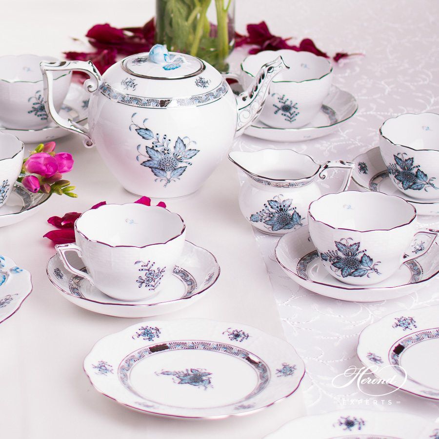 六人份茶具套装  – 中国花束 / 阿波尼绿松石 – 海兰德细瓷