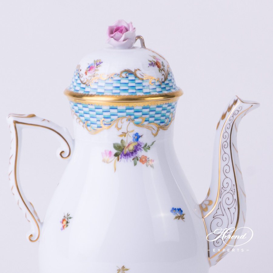 咖啡壶– 方形鱼鳞纹花朵 – 海兰德细瓷